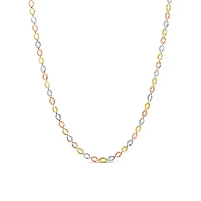 10K Yellow White and Rose Gold Diamond Cut Links Necklace