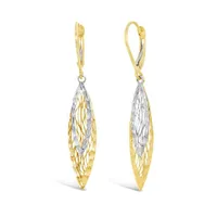 10K Yellow and White Gold Diamond Cut Dangle Earrings