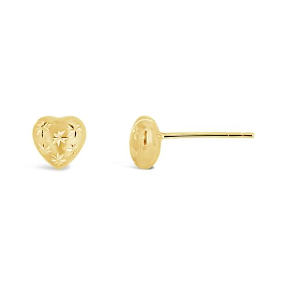 10K Yellow Diamond Cut Heart Studs