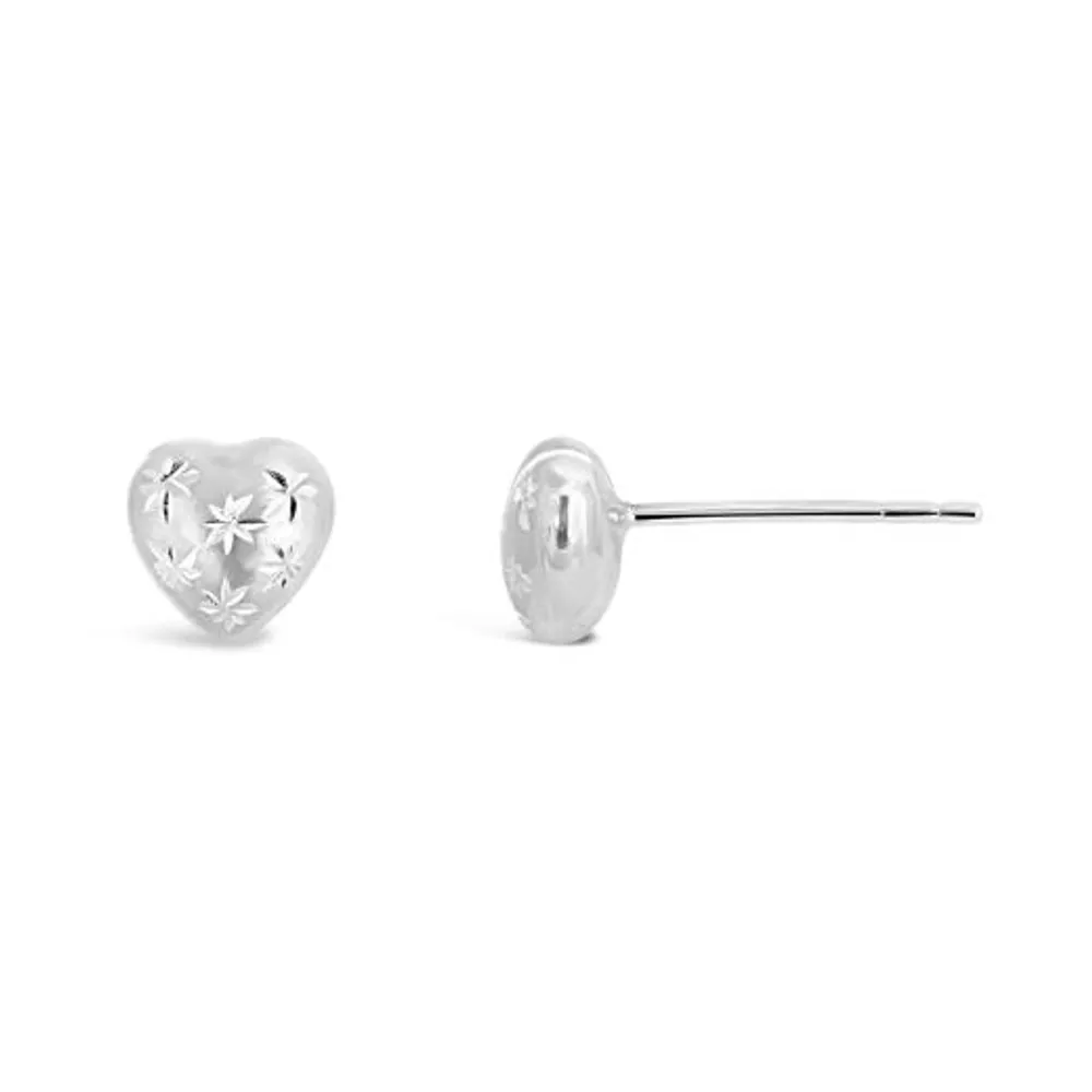 10K White Gold Diamond Cut Heart Studs