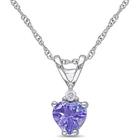 Julianna B 10K White Gold Tanzanite & Diamond Heart Pendant with Chain