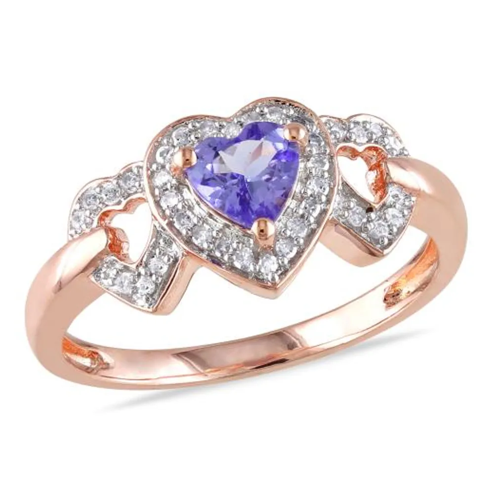 Julianna B Rose Plated Sterling Silver Tanzanite & 0.14CTW Diamond Heart Ring