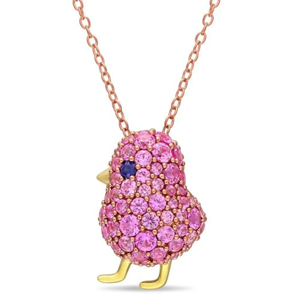 Julianna B Sterling Silver Created Blue & Created Pink Sapphire Bird Necklace