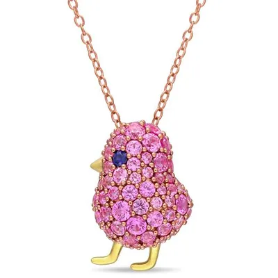 Julianna B Sterling Silver Created Blue & Created Pink Sapphire Bird Necklace