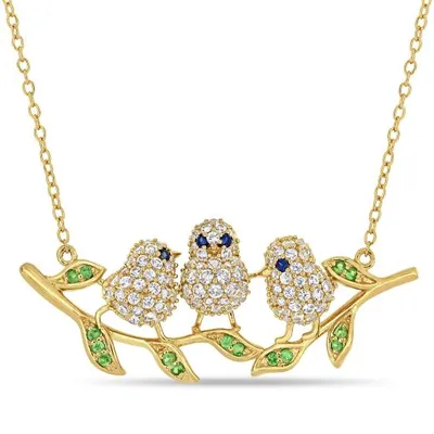 Julianna B Sterling Silver Blue & White Sapphire & Tsavorite Bird Necklace