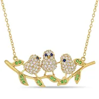 Julianna B Sterling Silver Blue & White Sapphire & Tsavorite Bird Necklace