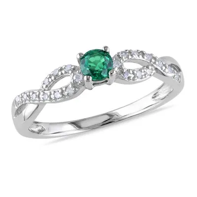 Julianna B Sterling Silver Created Emerald & 0.10CTW Diamond Infinity Ring