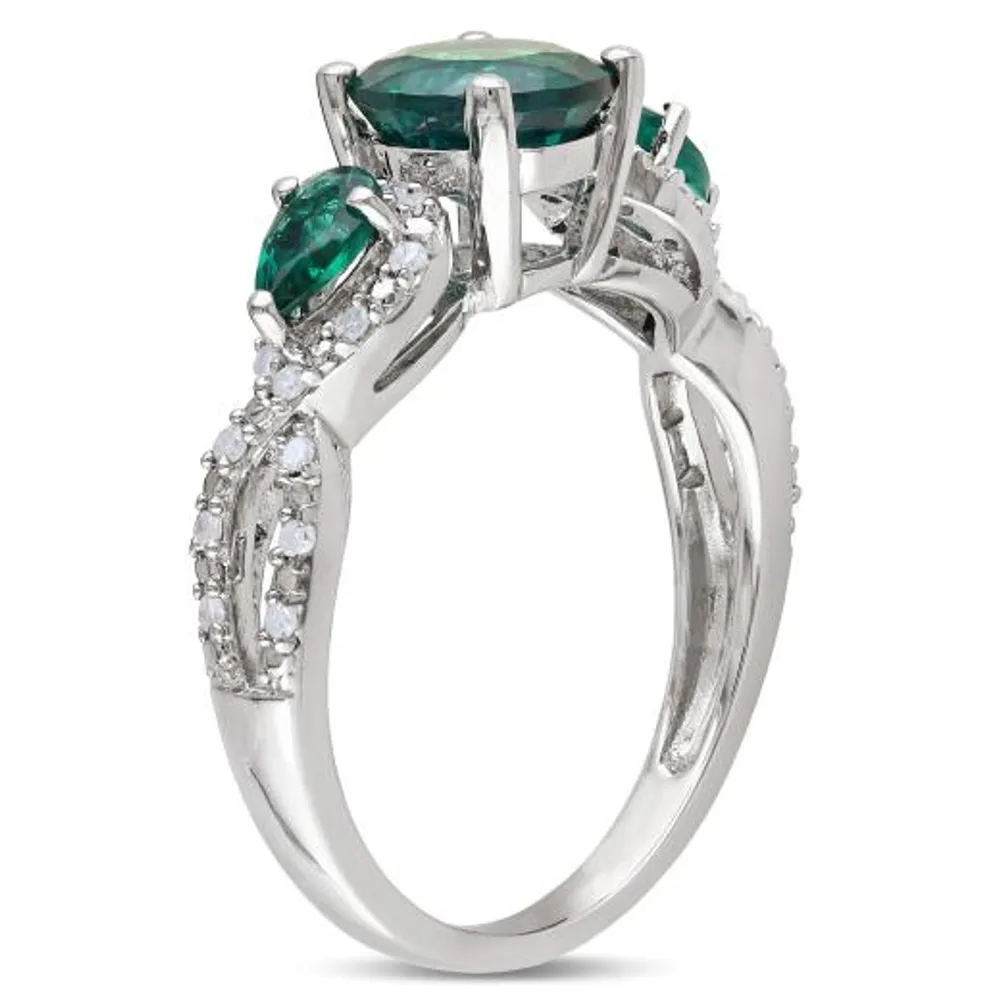 Julianna B Sterling Silver Created Emerald & 0.15CTW Diamond Infinity Ring