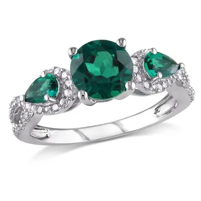 Julianna B Sterling Silver Created Emerald & 0.16CT Diamond Infinity Ring