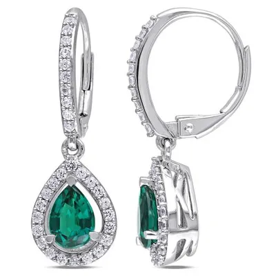 Julianna B Sterling Silver Created Emerald & White Sapphire Teardrop Earrings