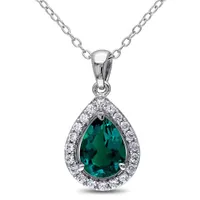 Julianna B Sterling Silver Created Emerald & White Sapphire Pendant with Chain