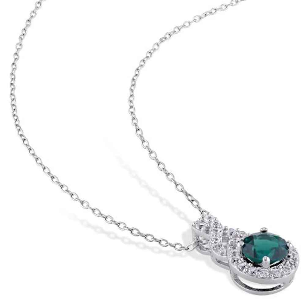 Julianna B Sterling Silver Created Emerald & Created White Sapphire Pendant