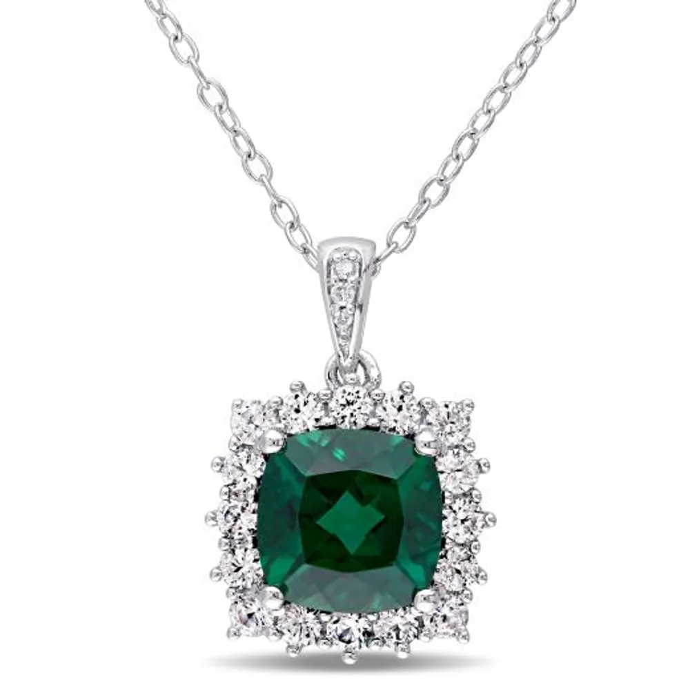 Julianna B Sterling Silver Created Emerald Created Sapphire & Diamond Pendant