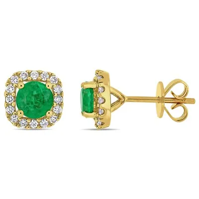 Julianna B 14K Yellow Gold Emerald & 0.25CTW Diamond Earrings