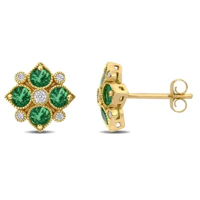 Julianna B 14K Yellow Gold Emerald & 0.12CTW Diamond Fashion Earrings