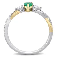 Julianna B 14K White & Yellow Gold Emerald & 0.19CTW Diamond Fashion Ring