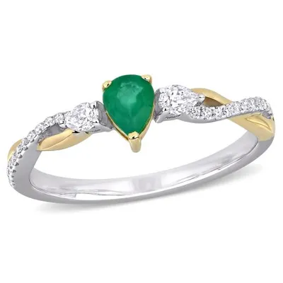 Julianna B 14K White & Yellow Gold Emerald & 0.19CTW Diamond Fashion Ring