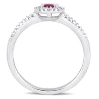 Julianna B 10K White Gold Ruby & 0.12CTW Diamond Halo Fashion Ring