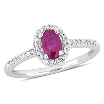 Julianna B 10K White Gold Ruby & 0.12CT Diamond Halo Fashion Ring