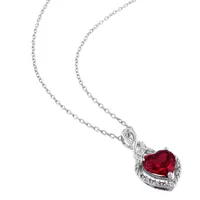 Julianna B Sterling Silver Created Ruby & Diamond Heart Twist Pendant with Chain