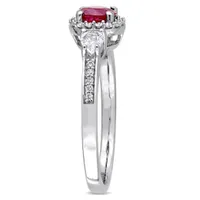 Julianna B 14K White Gold Ruby White Sapphire & 0.12CTW Diamond Halo Ring