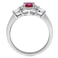 Julianna B 14K White Gold Ruby White Sapphire & 0.12CT Diamond Halo Ring