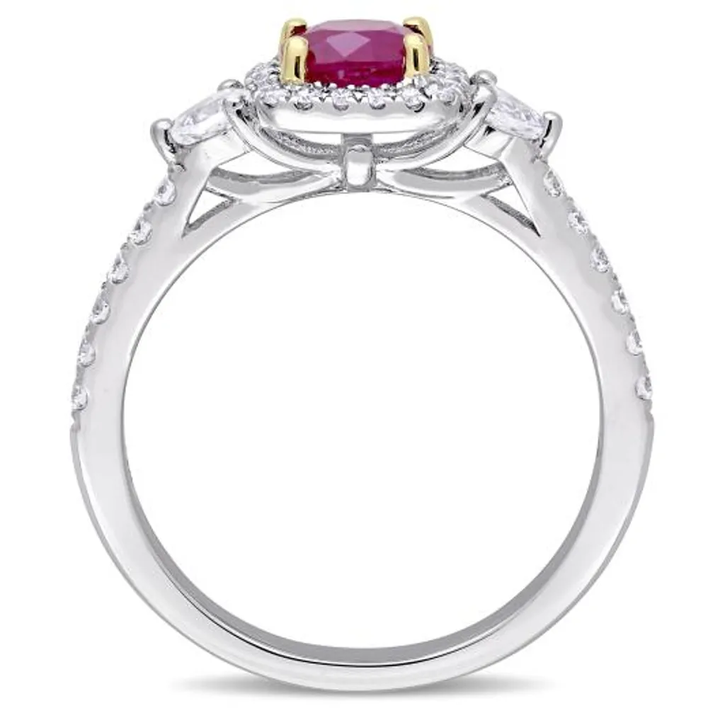 Julianna B 14K White & Yellow Gold Ruby & Diamond Halo Ring