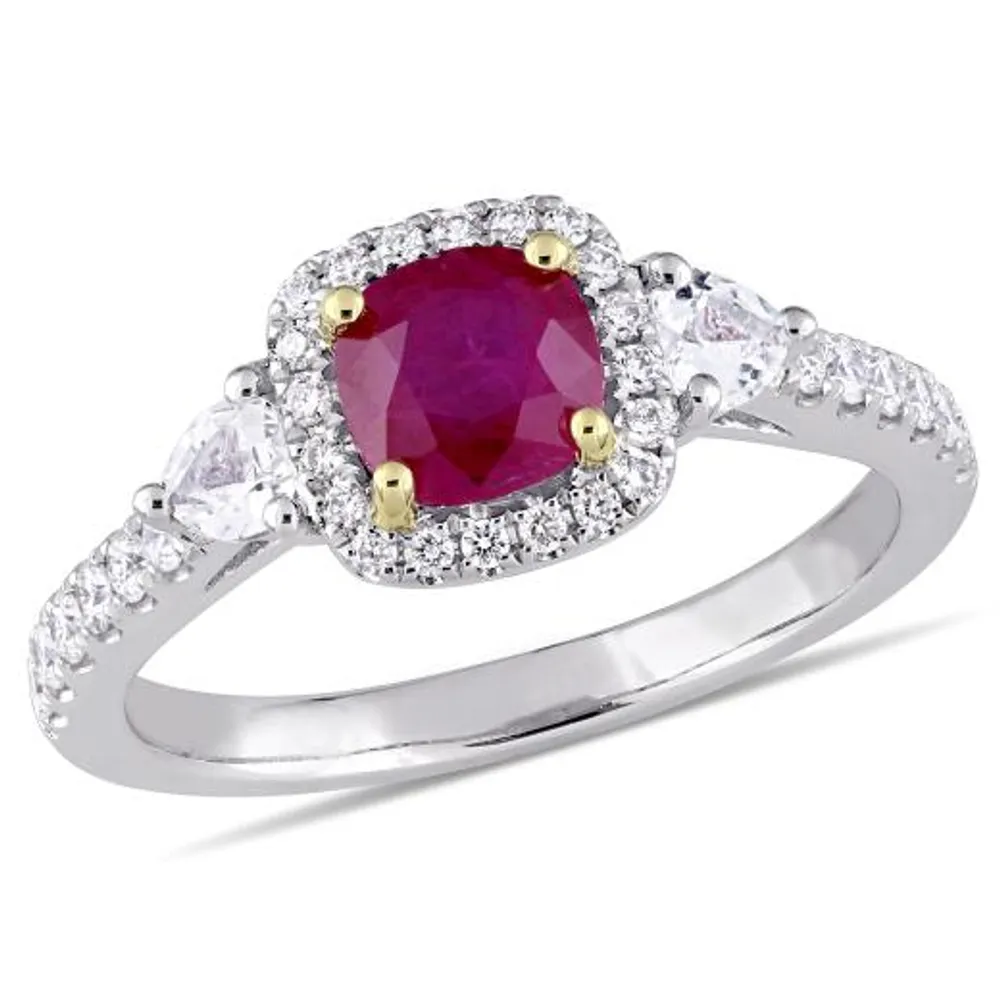 Julianna B 14K White & Yellow Gold Ruby & Diamond Halo Ring