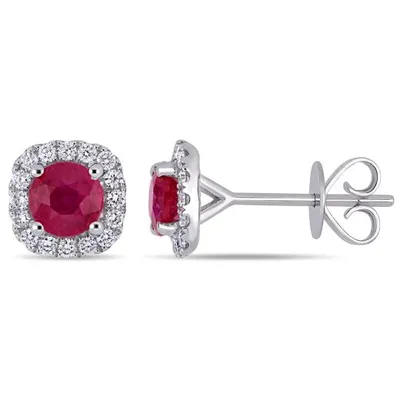 Julianna B 14K White Gold Ruby & 0.25CTW Diamond Halo Stud Earrings