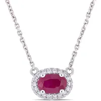 Julianna B 14K White Gold Ruby & 0.10CT Diamond Halo Necklace