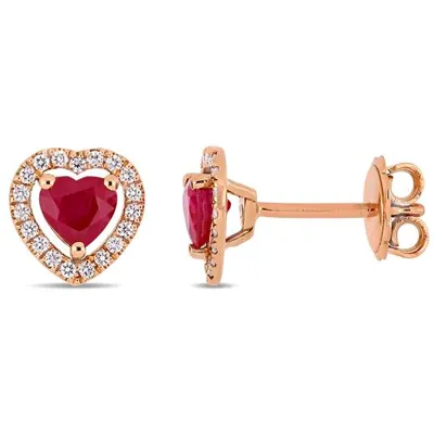Julianna B 14K Rose Gold Ruby & 0.20CTW Diamond Heart Stud Earrings