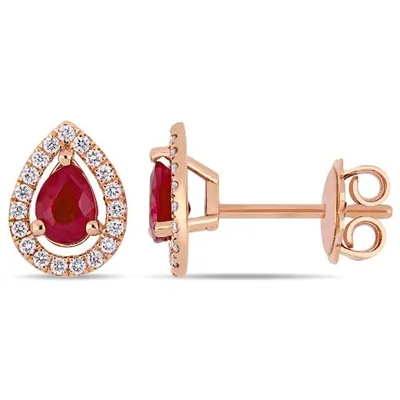 Julianna B 14K Rose Gold Ruby & 0.20CTW Diamond Teardrop Halo Stud Earrings