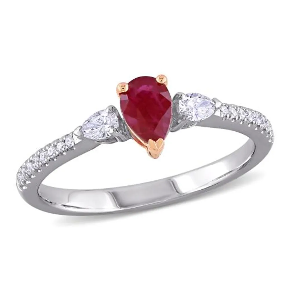 Julianna B 14K White & Rose Gold Ruby & 0.25CTW Diamond Three-Stone Ring