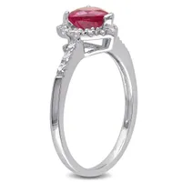 Julianna B Sterling Silver Created Ruby & 0.10CT Diamond Heart Halo Ring
