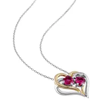 Julianna B Sterling Silver Created Ruby & Diamond Pendant with Chain