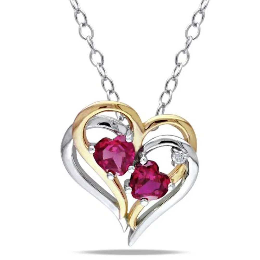 Julianna B Sterling Silver Created Ruby & Diamond Pendant with Chain