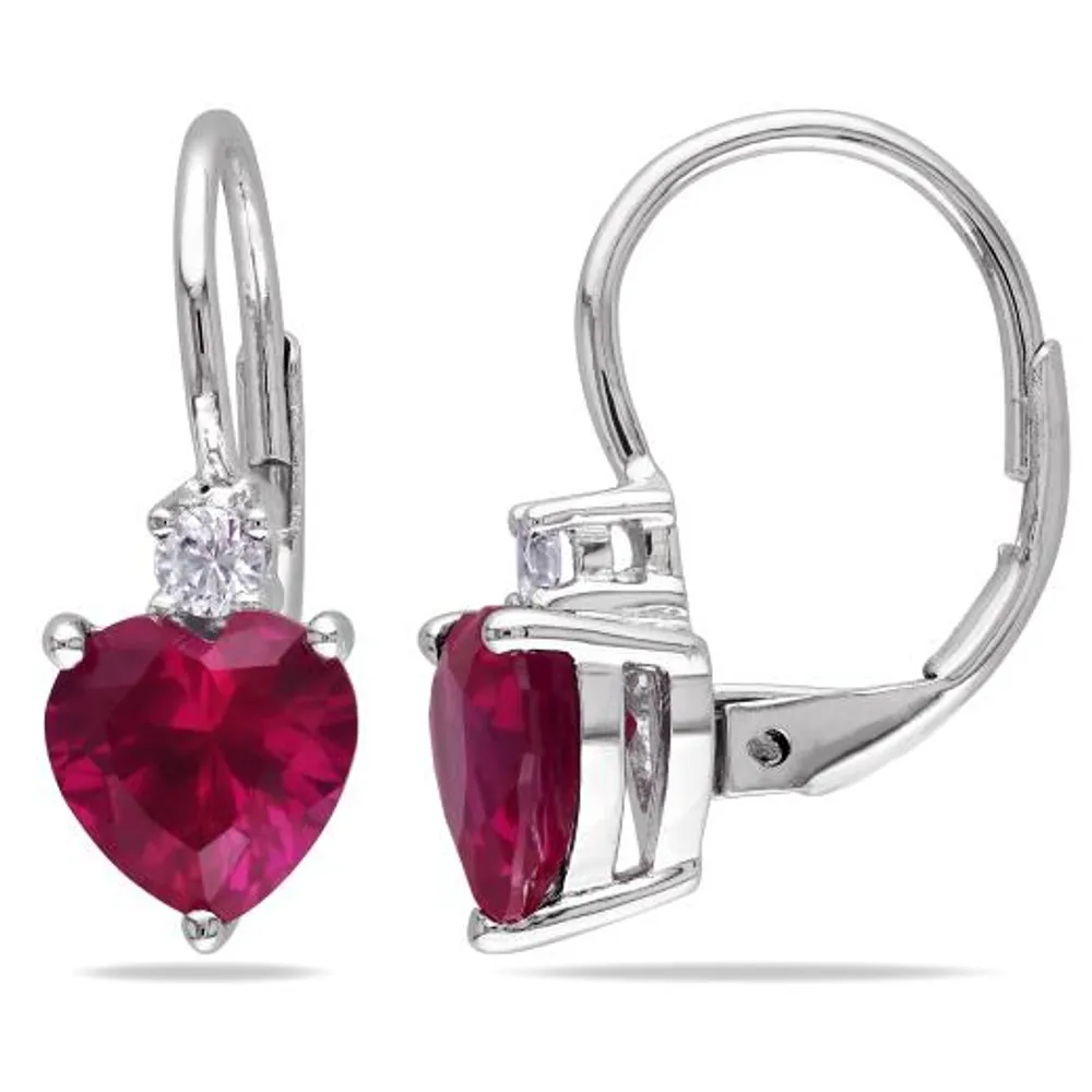 Julianna B Sterling Silver Created Ruby & White Sapphire Heart Earrings