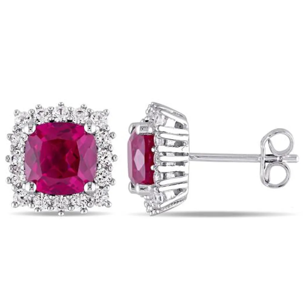 Julianna B Sterling Silver Created Ruby & Created White Sapphire Stud Earrings