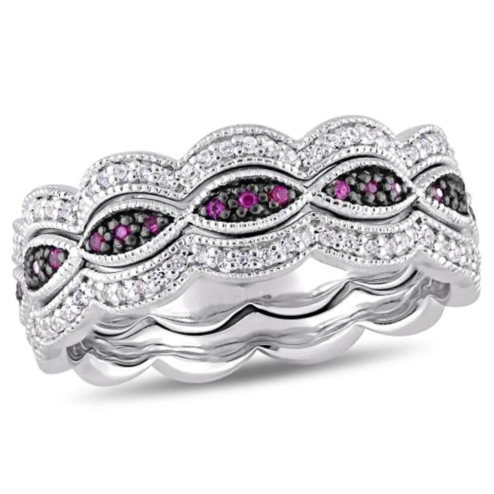 Julianna B Sterling Silver Created Ruby & Created White Sapphire Stackable Ring