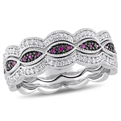 Julianna B Sterling Silver Created Ruby & Created White Sapphire Stackable Ring
