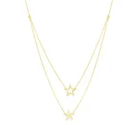 10K Yellow Gold Double Star Layers Necklace