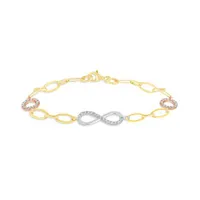 10K Yellow Gold White Gold and Rose Gold Cubic Zirconia Infinity Bracelet