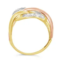 10K Yellow, White and Rose Gold Diamond Cut Interwoven Ring