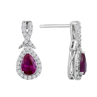 Sterling Silver Created Ruby & Created White Sapphire Earring