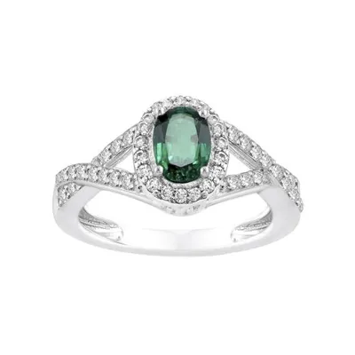 Sterling Silver Created Emerald & Created White Sapphire Ring
