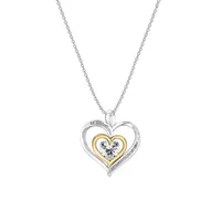 Sterling Silver 10K Yellow Gold Created White Sapphire & Diamond Necklace