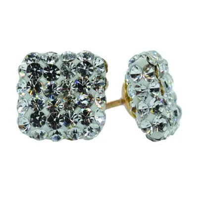 10K Yellow Gold 8mm Square Crystal Stud Earrings