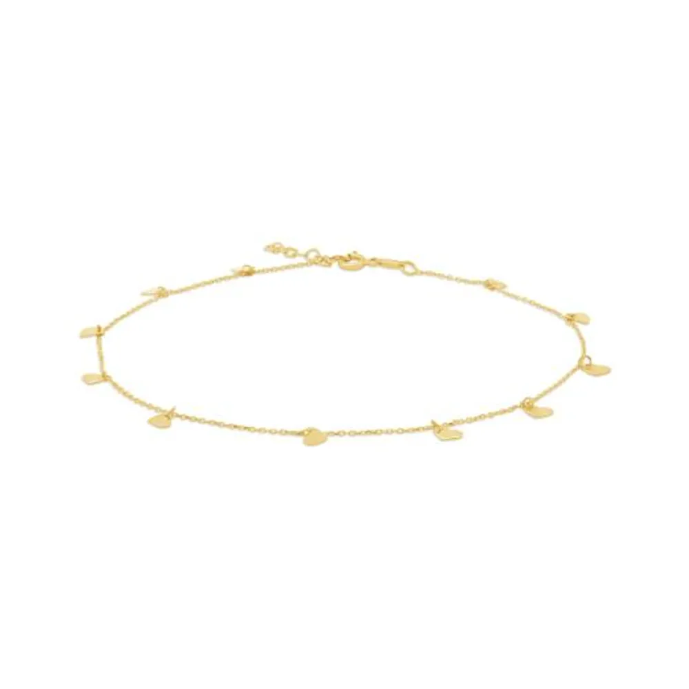 10K Yellow Gold 10+1" Heart Anklet