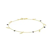 10K Yellow Gold Black CZ 10+1" Leaf Anklet