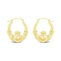 10K Yellow Gold Claddagh Creole Earrings